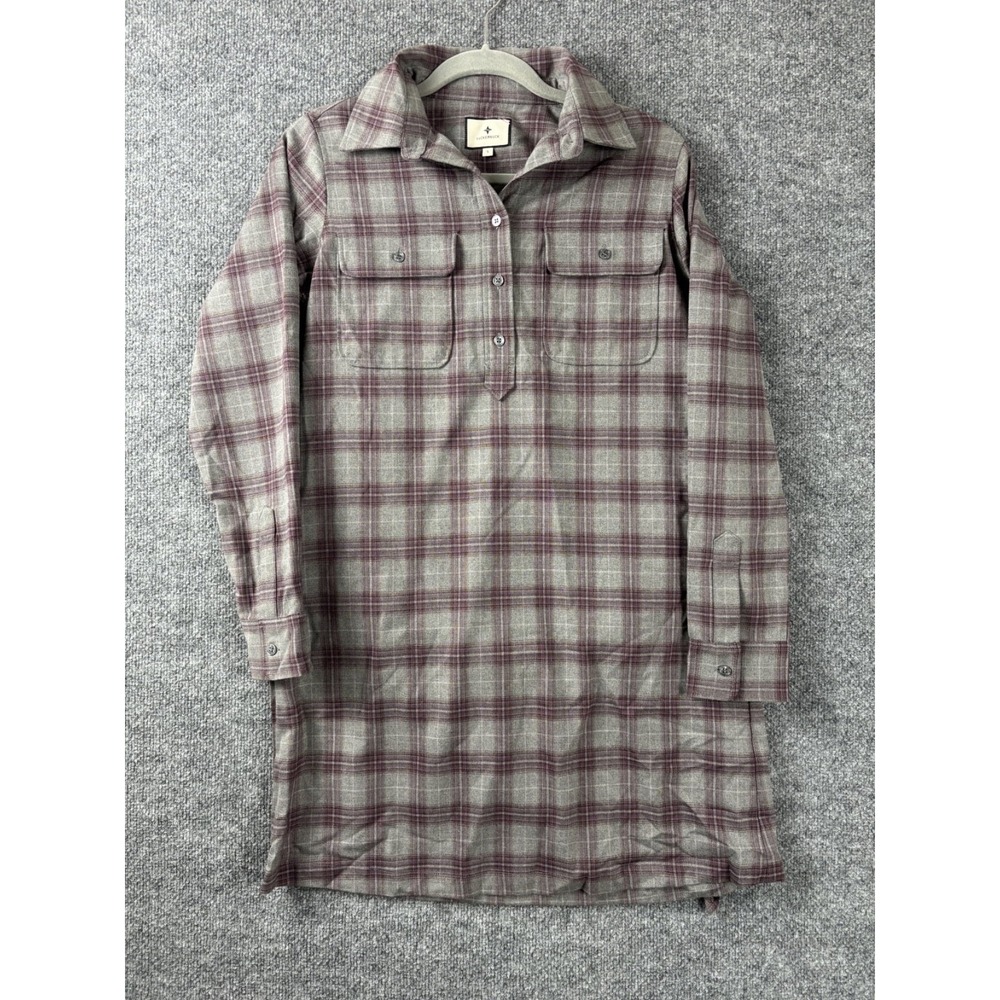 Tuckernuck Shirt Dress Women Small Grey‎ Purple Collared Buttoned Belted Preppy